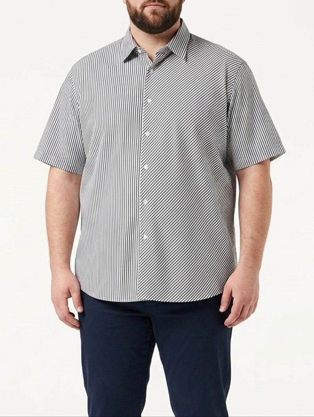 Dazinee Men's Black Striped Short Sleeve Button Down Shirt Size Large